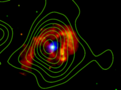 Chandra X-ray image of eta Carinae with NuSTAR contours in green