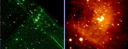 Right: Chandra HETGS image of the Trapezium; Left: Infrared image of the Trapezium