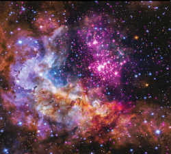 Chandra X-ray and HST optical image of the massive star cluster W2