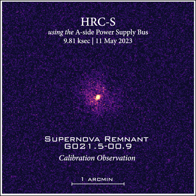 A new observation of SNR G021.5-00.9 with the newly-recovered High Resolution Camera on the Chandra X-ray Observatory