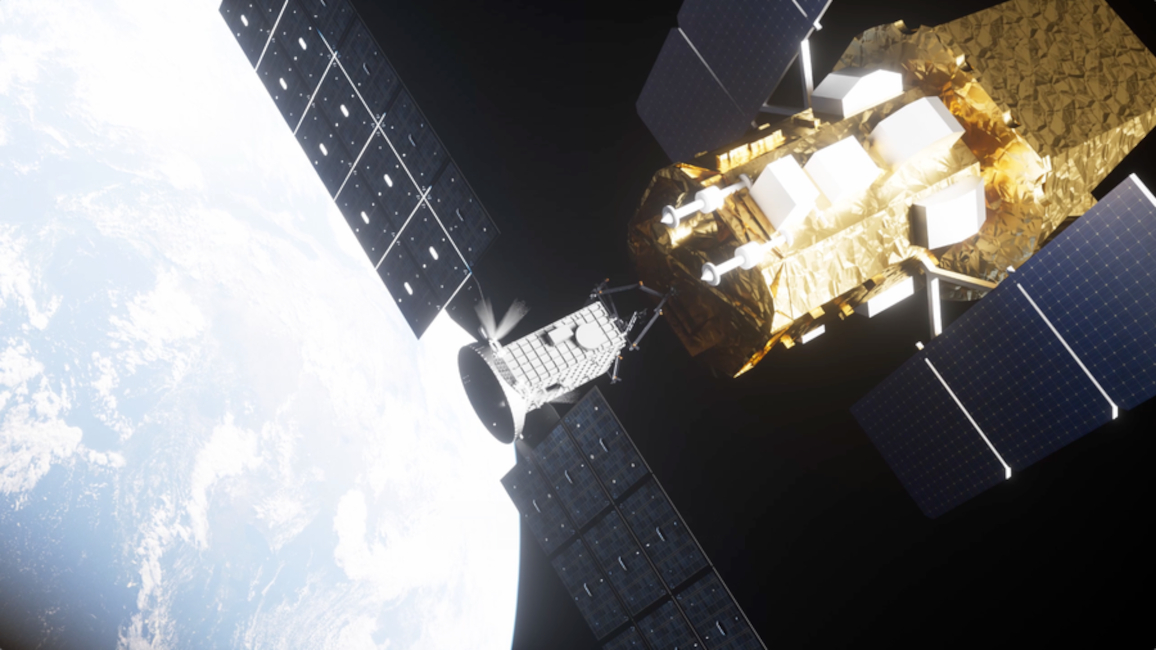 Illustration of the LINK spacecraft boosting Swift