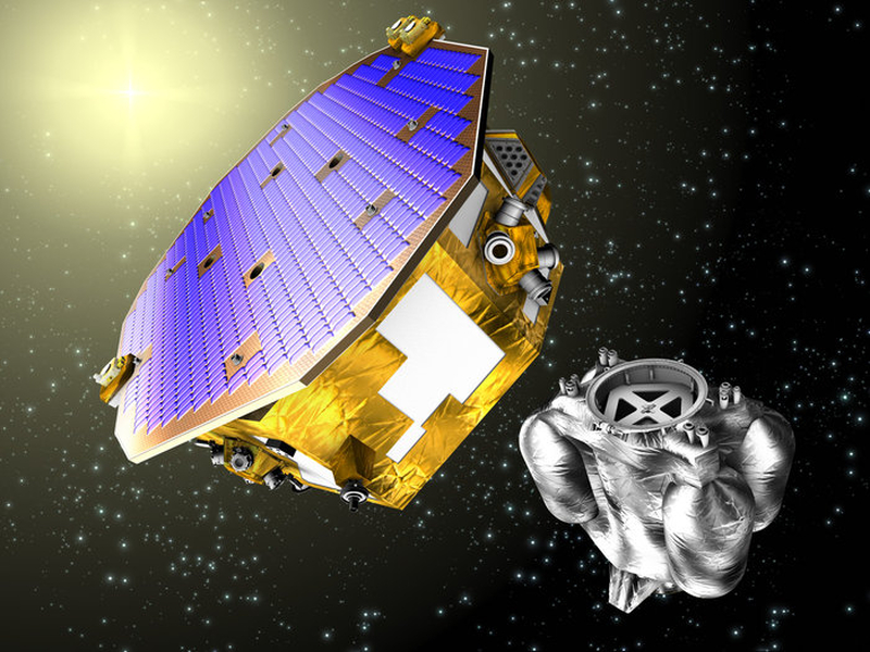 Artist's impression of ESA's LISA Pathfinder and its propulsion module after separation.