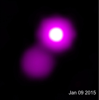 Left: X-ray emission from GRB 150101B on Jan 9, 2015; Middle: X-ray emission from GRB 150101B on Feb 10, 2015; Right: Simulated kilonova explosion
