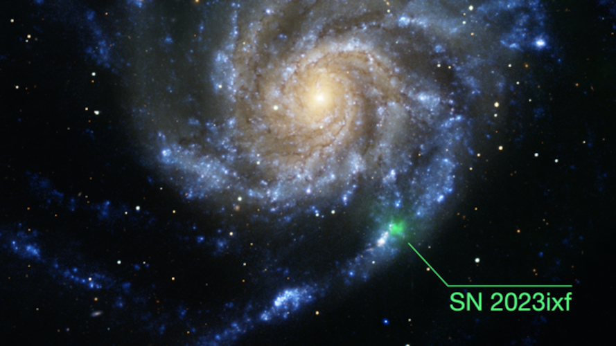 M101 image showing NuSTAR detection of high-energy X-rays from SN2023ixf (in green)