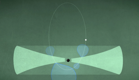 Illustration of a QPE around a supermassive black hole at the center of a galaxy; inset: X-ray variability from NICER and XMM