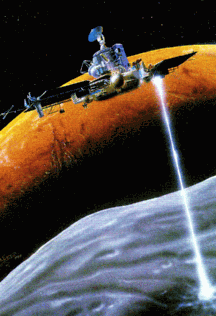 artist concept of Phobos mission at Phobos with Mars in the 
background