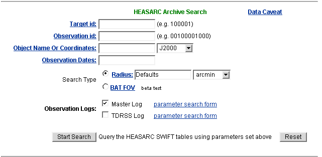HEASARC search form