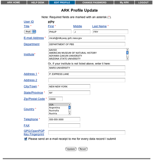 Edit Profile Form
