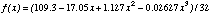 f(x) = (109.3-17.05x + 1.127x^2-0.02627x^3