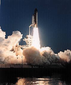 The STS 37 space shuttle launch which carried the Compton satellite
into orbit.