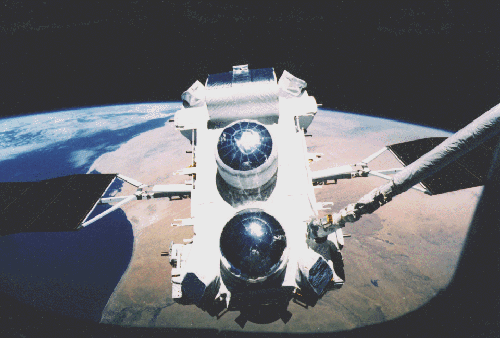 The Compton Gamma Ray Observatory during it's 
deployment.