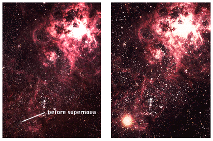 Comparison of the same
star field before and after Supernova 1987A