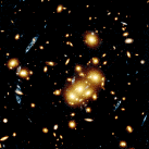 HST Observation of Background Galaxy 
Gravitationally Lensed into Several Arc-Shaped Images by Dark Matter in a Cluster of Galaxies