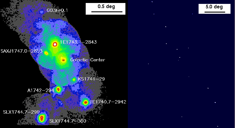 Galactic center observed with the MECS (left) and WFC (right).