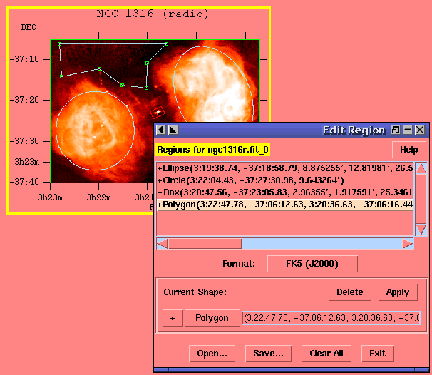 screen capture of regions dialog box and resulting
display