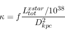 \begin{displaymath}\kappa=f \frac{L_{tot}^{xstar}/10^{38}}{D_{kpc}^2}\end{displaymath}