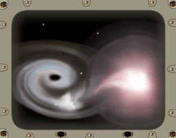 Still photo of the black hold pulling matter
off its companion star.