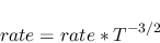 \begin{displaymath}rate = rate*T^{-3/2} \end{displaymath}